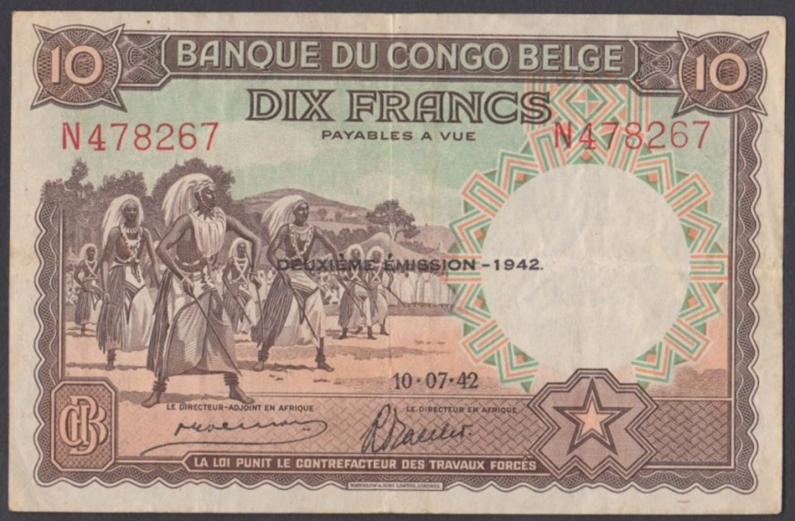 Banconota Da 10 Franchi - Banque Du Congo Belge