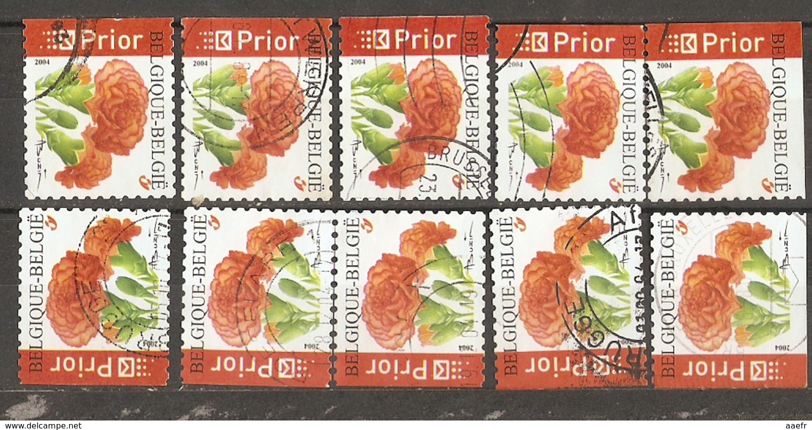 Belgique 2004 - Fleurs, Oeillets - Série Complète De Carnet - Petit Lot De 10 ° - 3 Timbres Différents - Oblitérés