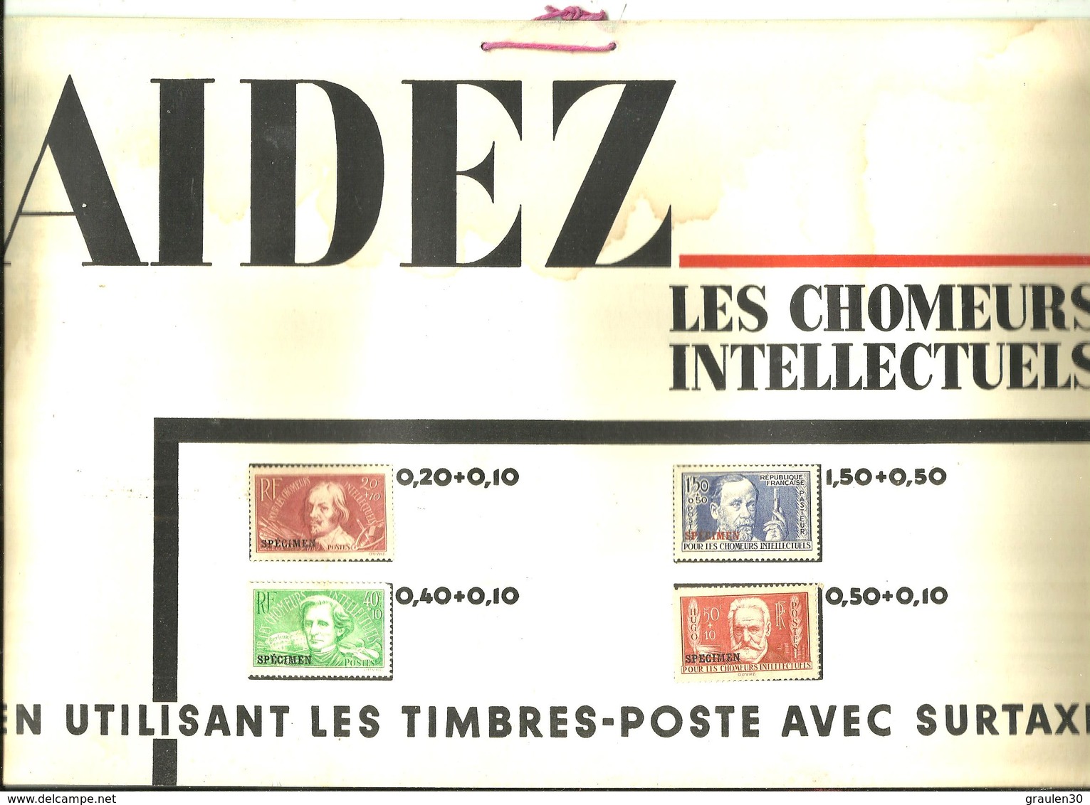 Sur Panneau Publicitaire En Carton ,exemplaire De Présentation Pour La Promotion De L'aide Aux CHOMEURS INTELLECTUELS - - Specimen