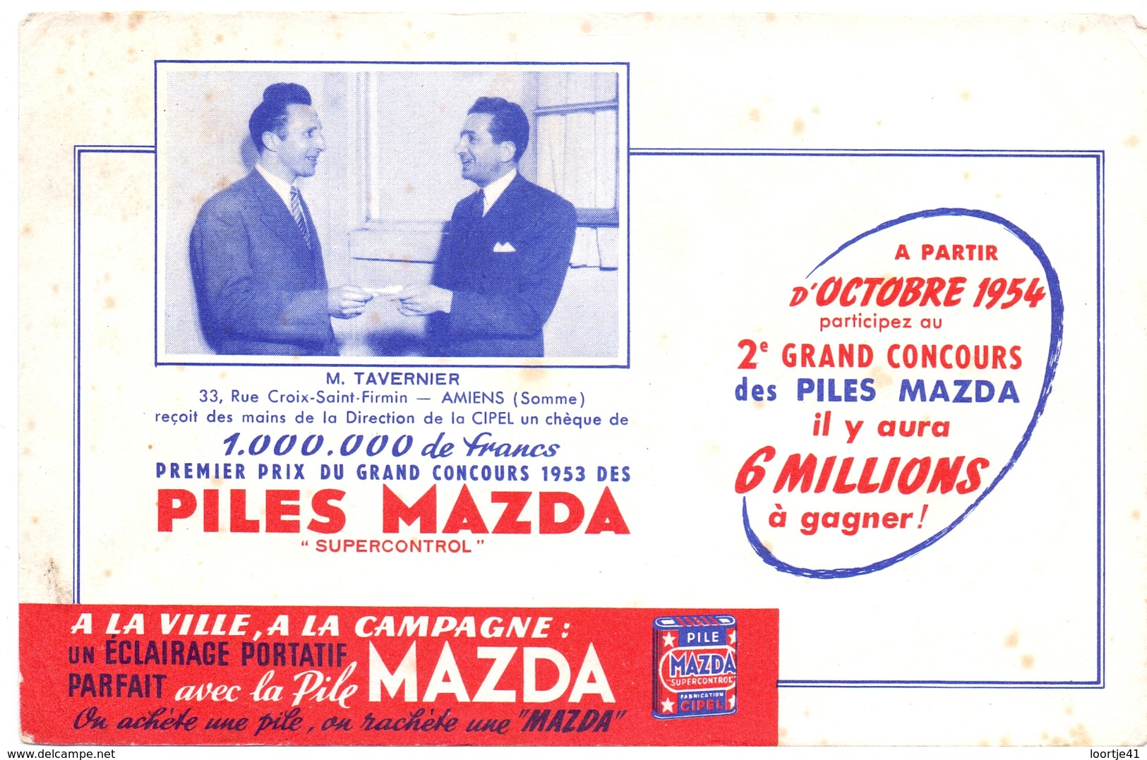 Buvard Vloeipapier - Piles Mazda - Grand Concours 1953 - M. Tavernier - Amiens - Piles