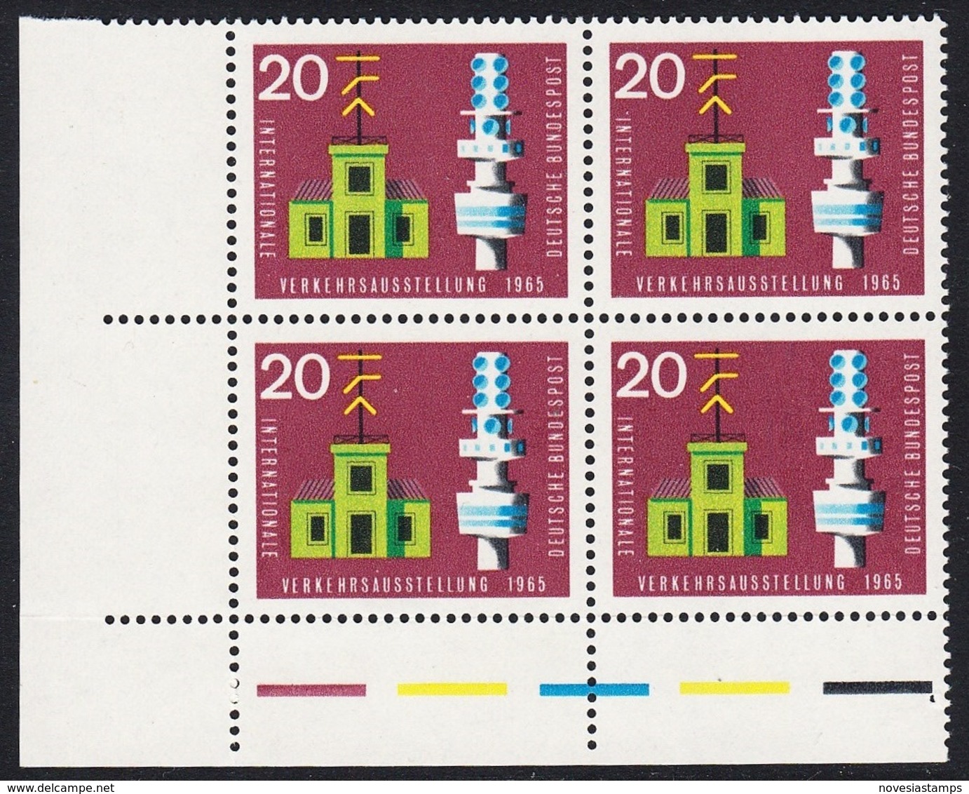 !a! GERMANY 1965 Mi. 0471 MNH BLOCK From Lower Left Corner - Telegraph / Telecommunication Tower - Ungebraucht