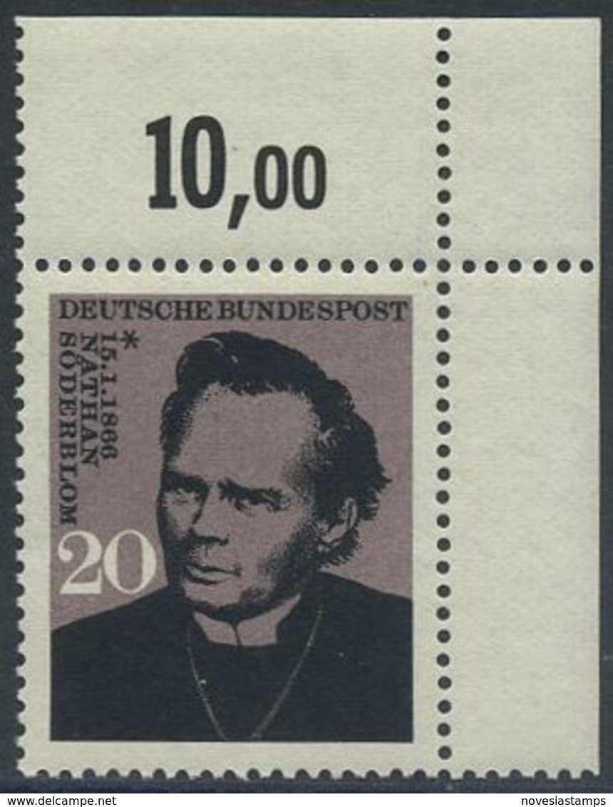 !a! GERMANY 1966 Mi. 0504 MNH SINGLE From Upper Right Corner - Nathan Söderblom, Theologian - Ungebraucht