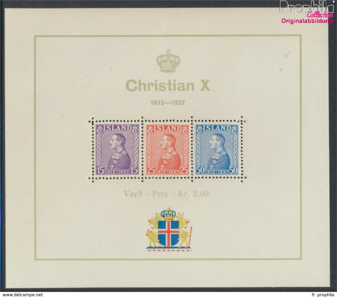 Islande Bloc 1 (complète.Edition.) Neuf Avec Gomme Originale 1937 King Christian . (9230184 (9230184 - Neufs