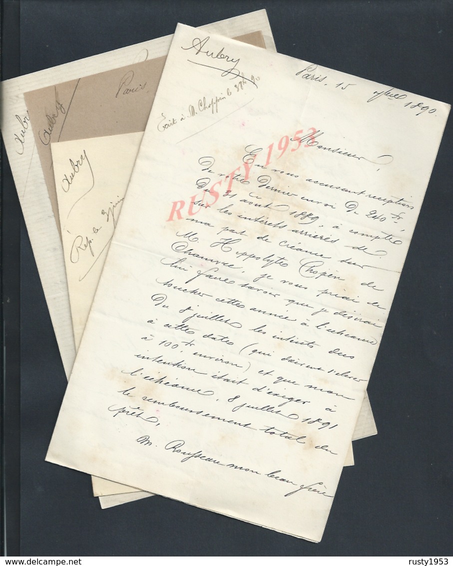 4 LETTRES DE 1890/91 FAMILLE AUBRY ECRITE DE PARIS : - Manuscripts