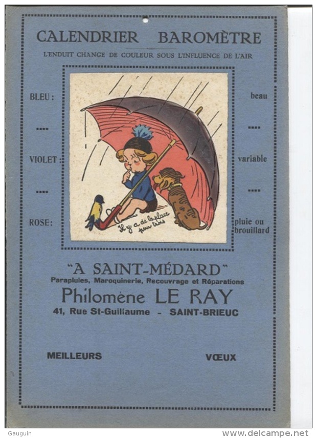 CALENDRIER BAROMETRE - A ST MENARD - MAROQUINERIE LE RAY - ST BRIEUC - ILLUSTRATION - Publicités