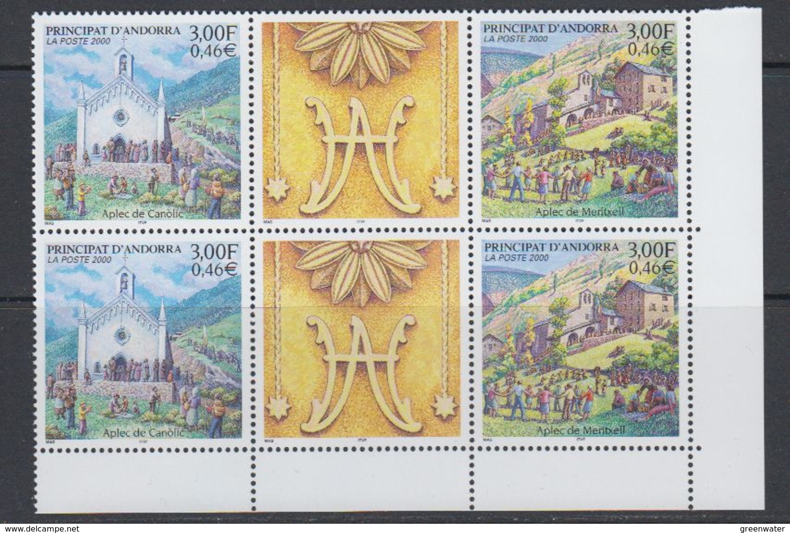 Andorra Fr 2000 Canolic & Meritxell Celebration Strip 2v + Label (pair, Corner) ** Mnh (40647F) - Ongebruikt