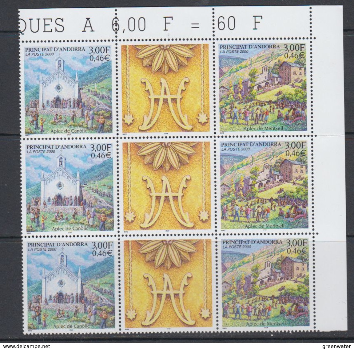 Andorra Fr 2000 Canolic & Meritxell Celebration Strip 2v + Label (3x) ** Mnh (40647N) - Unused Stamps