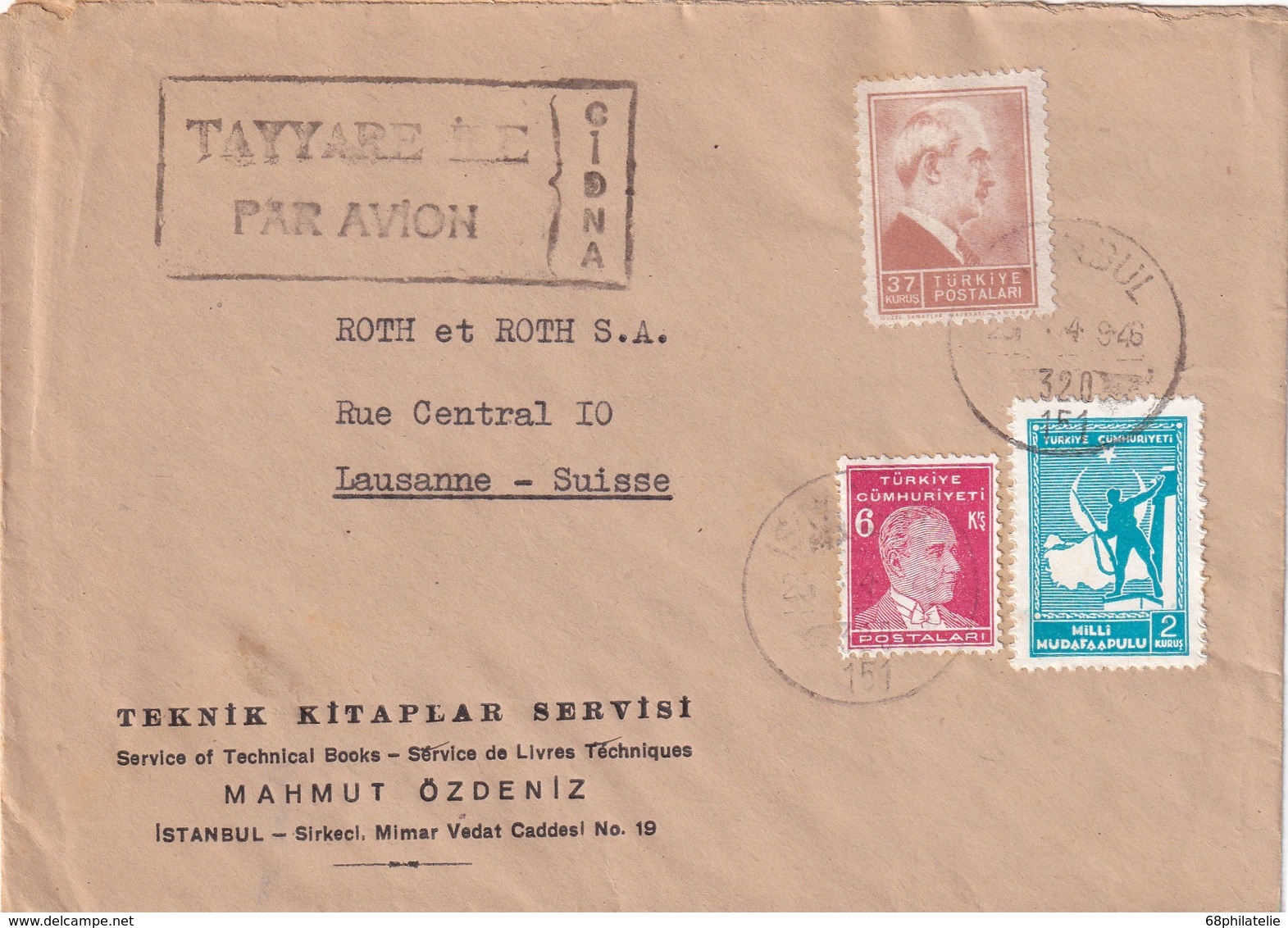 TURQUIE 1946 PLI AERIEN DE ISTANBUL POUR LAUSANNE - Lettres & Documents