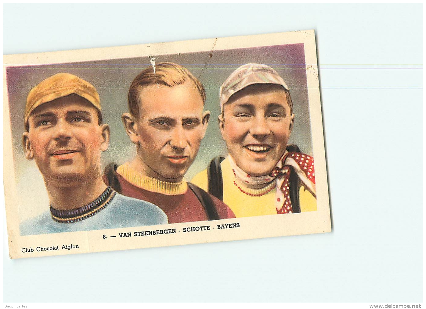 CYCLISME : Van Steenbergen , Schotte , Bayens -  Carte Souple Pub. Chocolat Aiglon - 2 Scans - Cyclisme