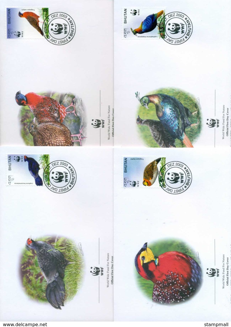 Bhutan 2003 WWF Bhutanese Pheasants 4x FDC Lot73208 - Bhutan