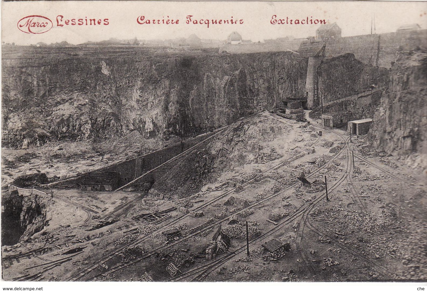 LESSINES CARRIERE TACQUENIER CACHET A DATE ENGHIEN 1915 MARQUE MILITAIRE GUERRE 14 18  III LANDT INF BATL - Lessen