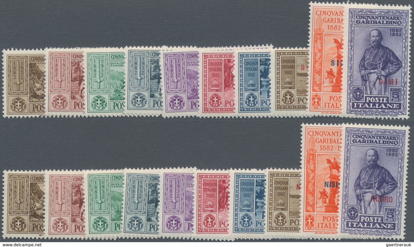 Ägäische Inseln: 1932, Garibaldi Four Complete Sets With Diff. Opts. Incl. LERO, NISIRO, SCARPANTO A - Egée