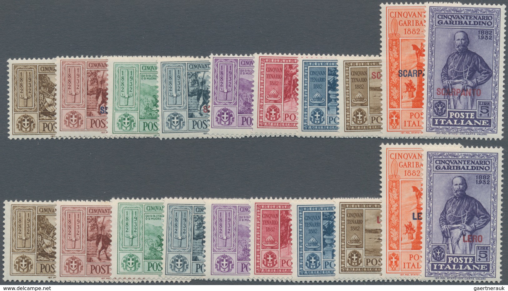 Ägäische Inseln: 1932, Garibaldi Four Complete Sets With Diff. Opts. Incl. LERO, NISIRO, SCARPANTO A - Egeo