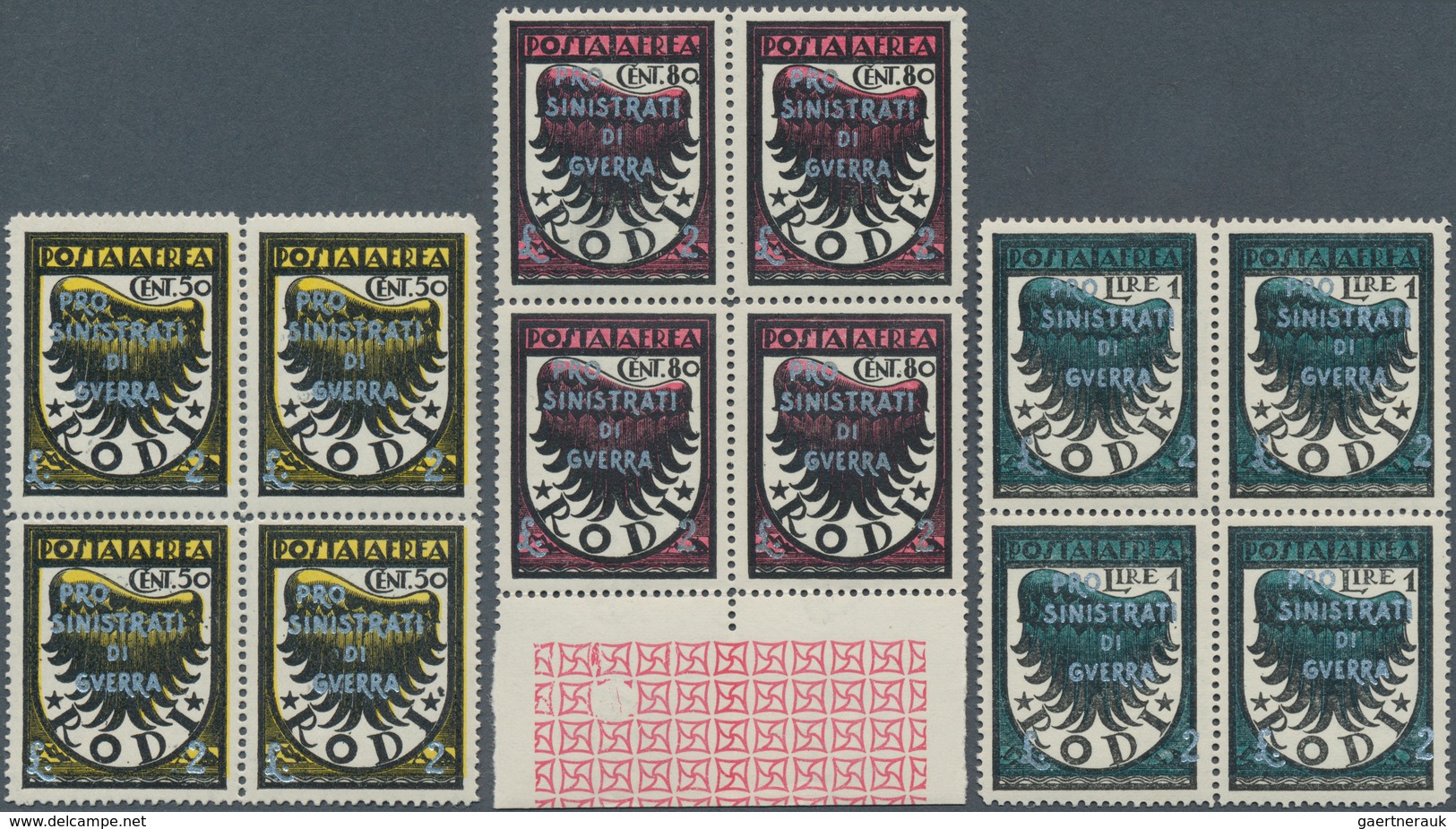 Ägäische Inseln: 1944, War Victim's Relief, Complete Set As Blocks Of Four, Unmounted Mint. Sass. PA - Egeo