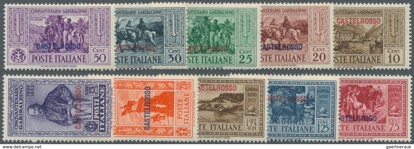 Ägäische Inseln - Kastellorizo: 1932, Garibaldi Complete Set Of Ten With ‚CASTELROSSO‘ Opt., Mint Ne - Castelrosso