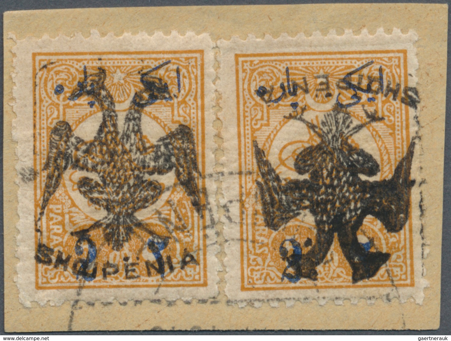 Albanien: 1913, Double Headed Eagle Overprints, 2pa. On 5pa. Ocre, Two Copies Of Fresh Colour And We - Albanië