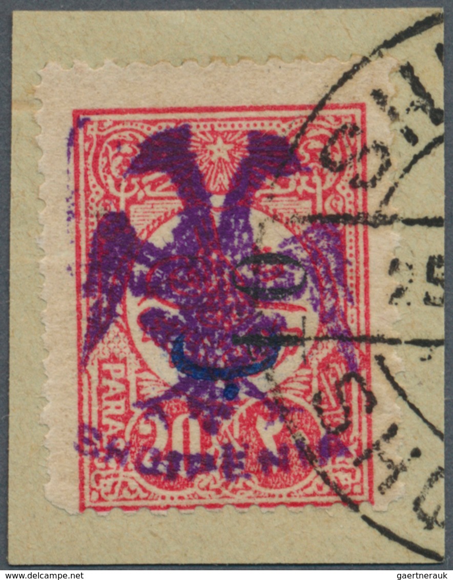 Albanien: 1913, Double Headed Eagle Overprints, 10pa. On 20pa. Rose With VIOLET Eagle Overprint And - Albanie