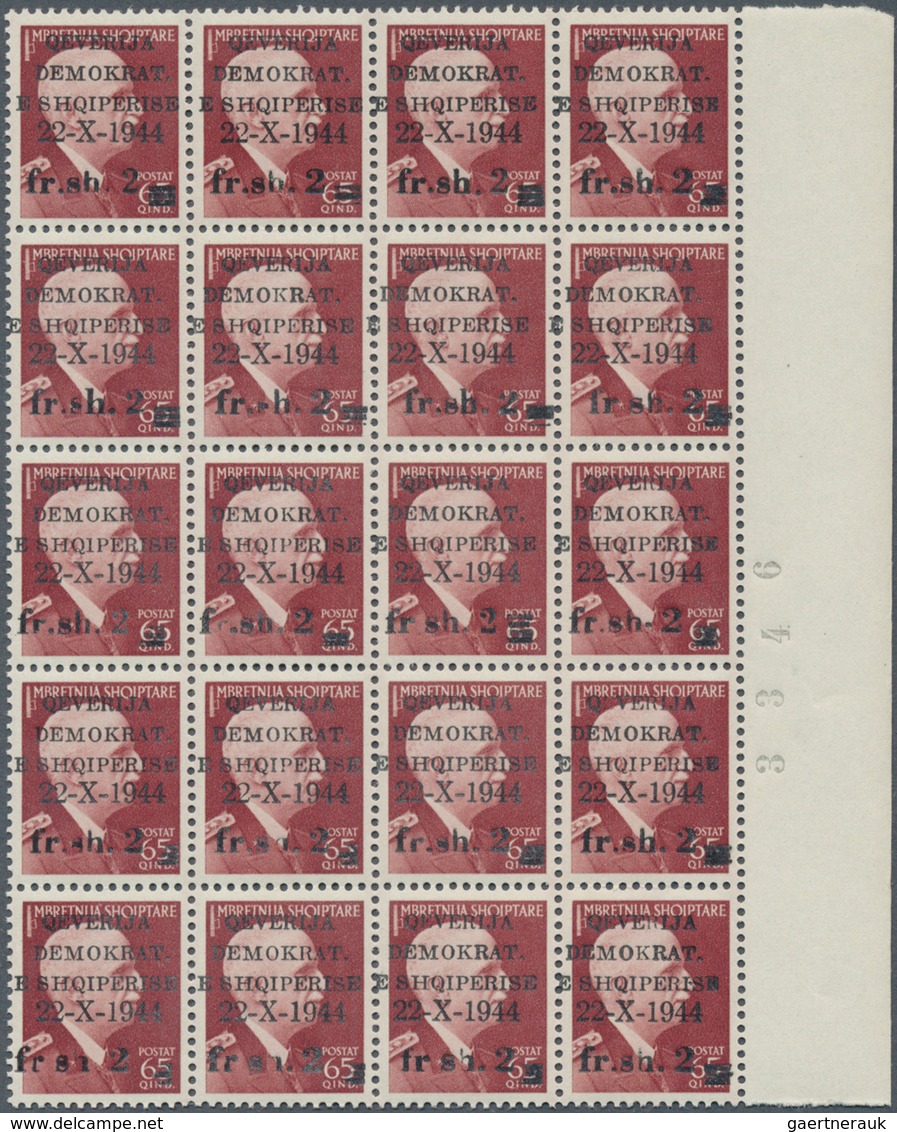 Albanien: 1945, Independent Republic overprints, 0.30 on 3q. to 3fr. on 1fr., short set of eight val