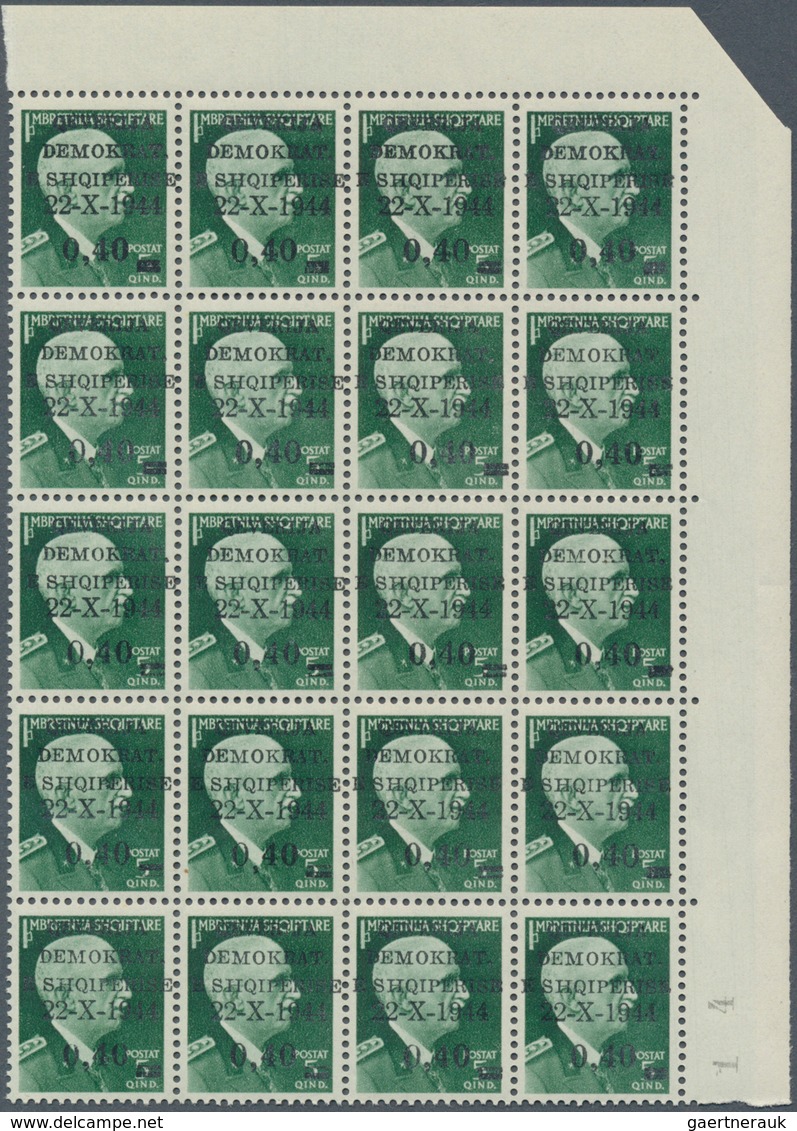 Albanien: 1945, Independent Republic overprints, 0.30 on 3q. to 3fr. on 1fr., short set of eight val