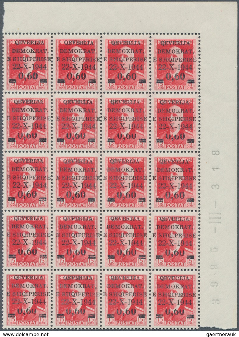 Albanien: 1945, Independent Republic overprints, 0.30 on 3q. to 3fr. on 1fr., short set of eight val