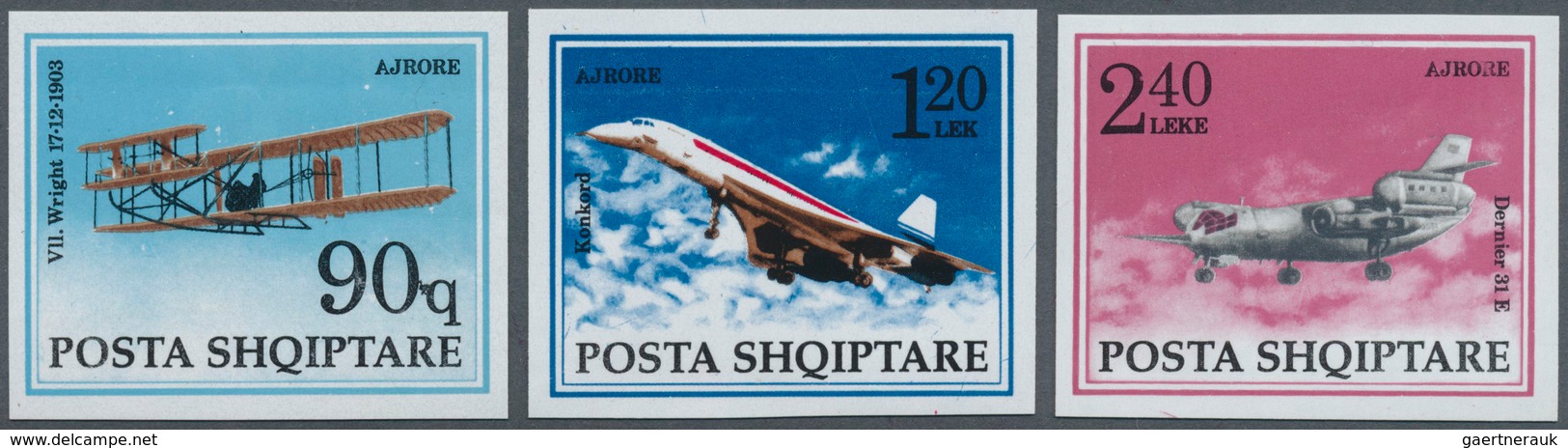 Albanien: 1991, Entwicklung Der Luftfahrt Drei Verschied. Werte Mit 90 Q. 'Motorflugzeug Flyer I Der - Albanië