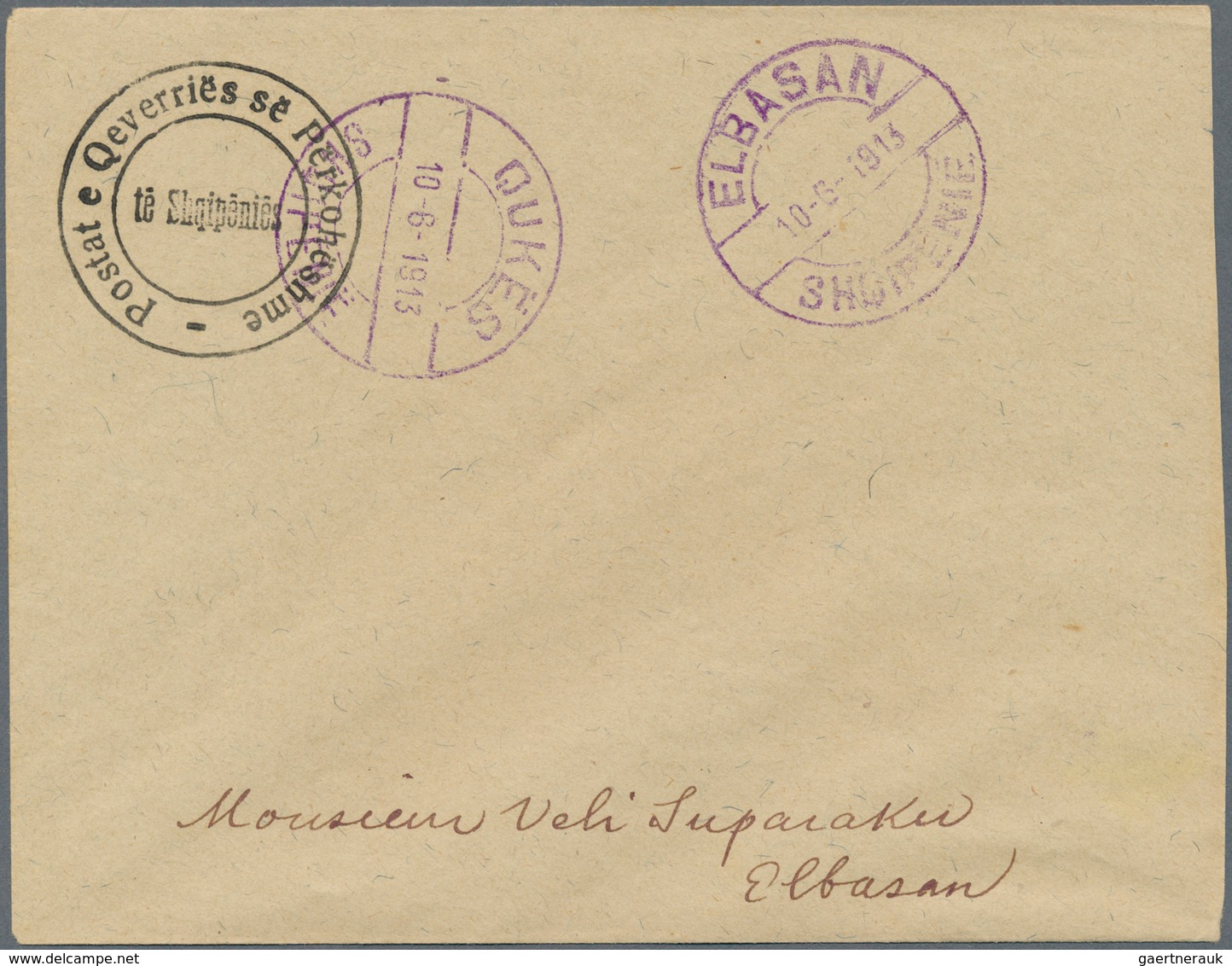 Albanien - Ganzsachen: 1913, (1 Gr) Grey-black Postal Stationery Envelope, Sent From QUKES, 10.6.191 - Albanië