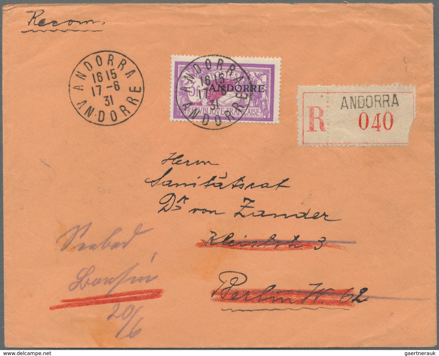 Andorra - Französische Post: 1931, Postage Stamps Of France With Overprint "ANDORRE", 3 Fr, On Regis - Andere & Zonder Classificatie