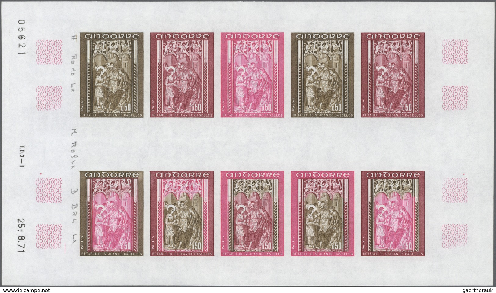 Andorra - Französische Post: 1971, Fresco "St.Joan De Caselles", Three Values Each As Imperforate Co - Other & Unclassified