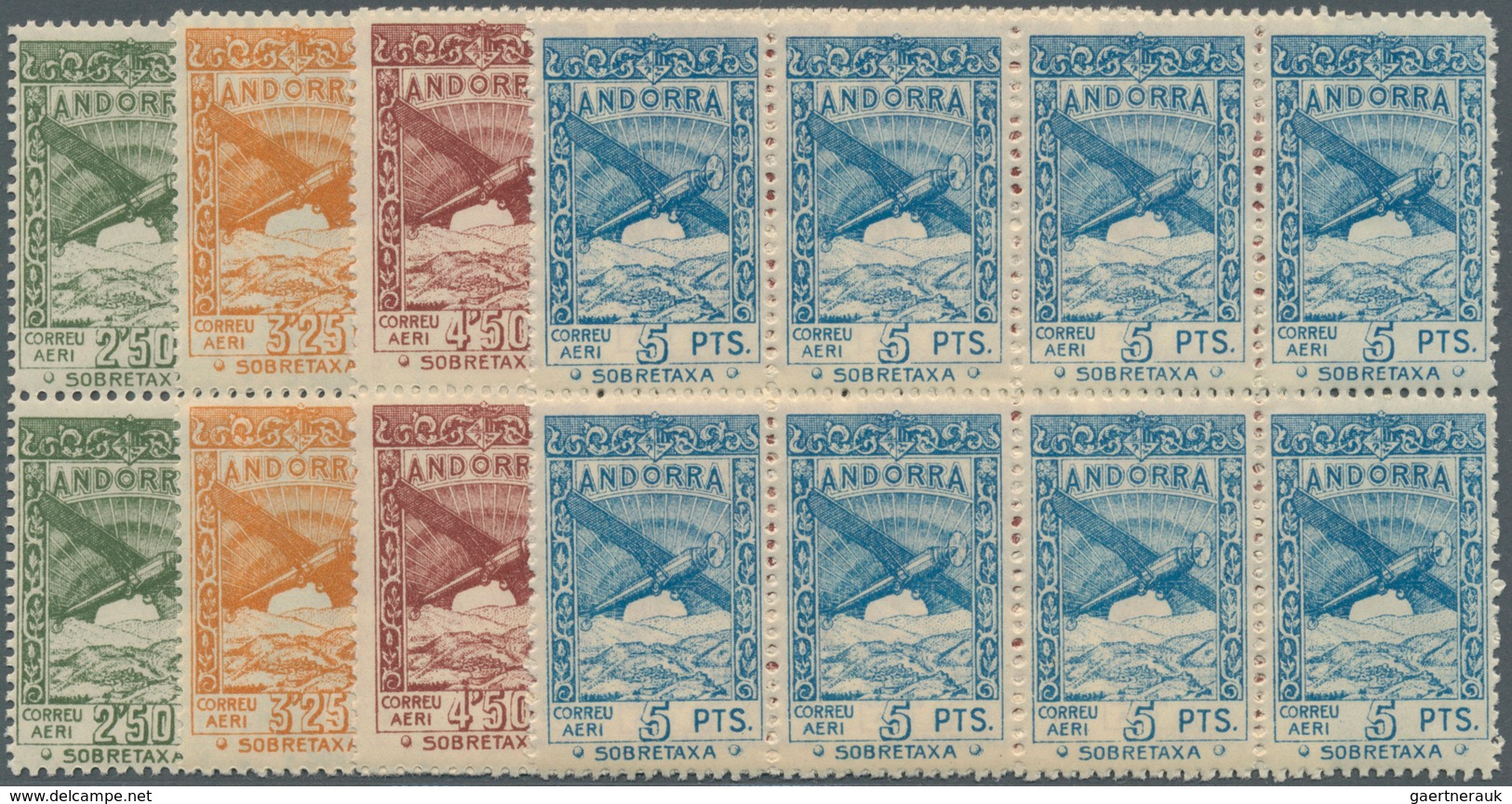 Andorra - Spanische Post: 1932, Not Issued Airmail Set Of 12 In Blocks Of Eight, Mint Never Hinged A - Other & Unclassified