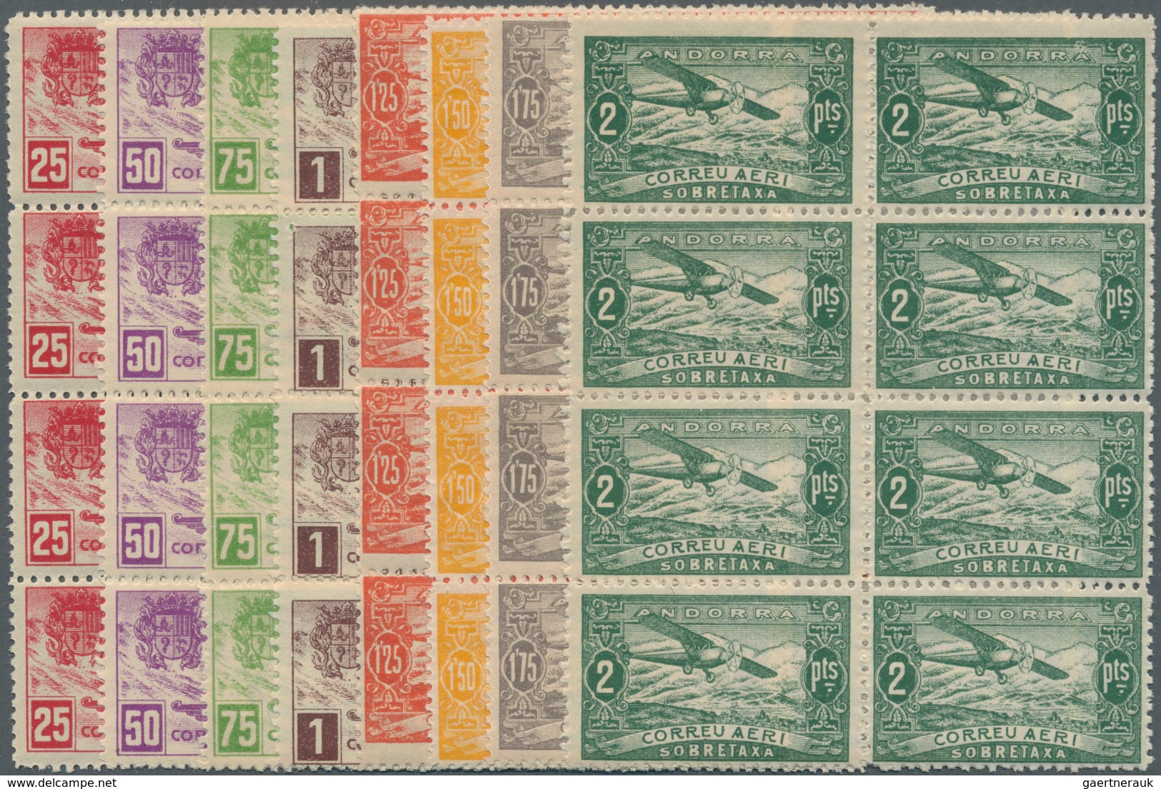 Andorra - Spanische Post: 1932, Not Issued Airmail Set Of 12 In Blocks Of Eight, Mint Never Hinged A - Andere & Zonder Classificatie