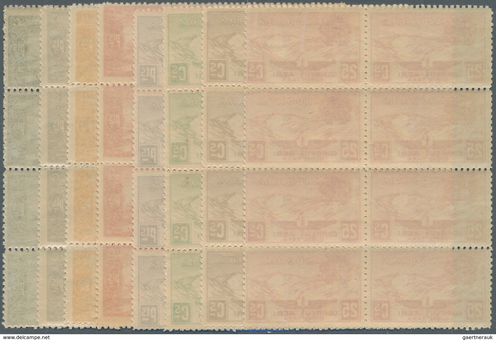 Andorra - Spanische Post: 1932, Not Issued Airmail Set Of 12 In Blocks Of Eight, Mint Never Hinged A - Andere & Zonder Classificatie