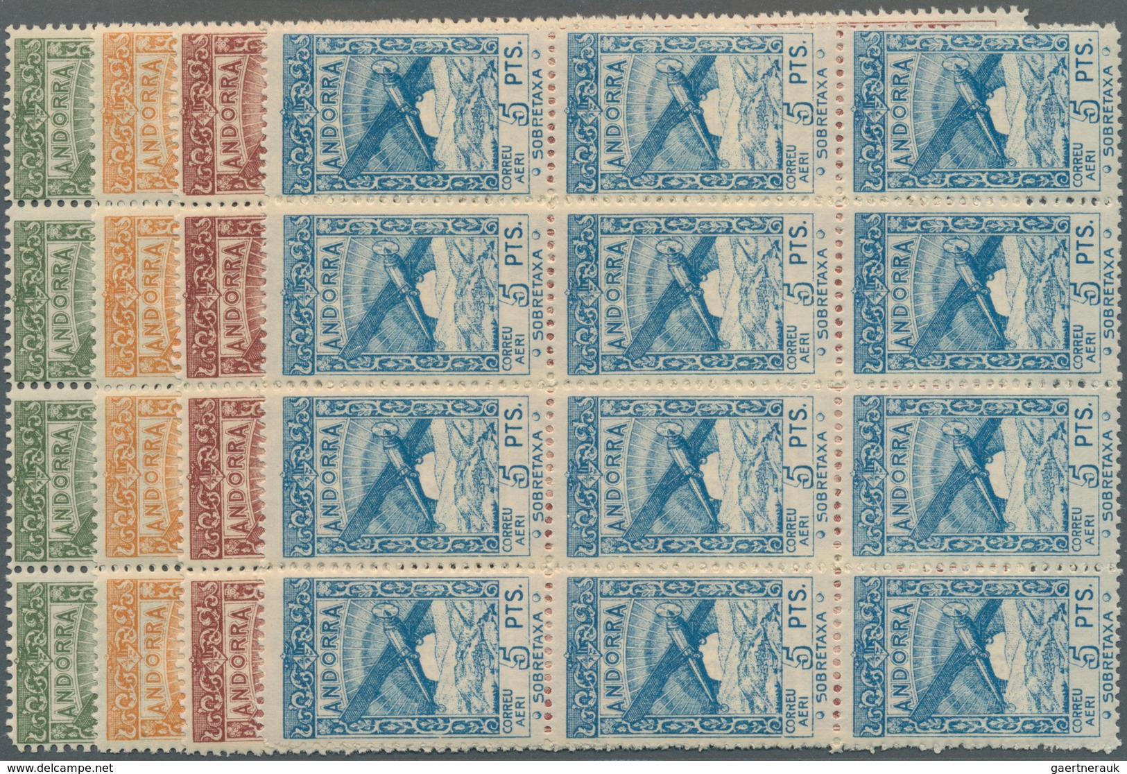 Andorra - Spanische Post: 1932, Not Issued Airmail Set Of 12 In Blocks Of Twelve, Mint Never Hinged - Other & Unclassified