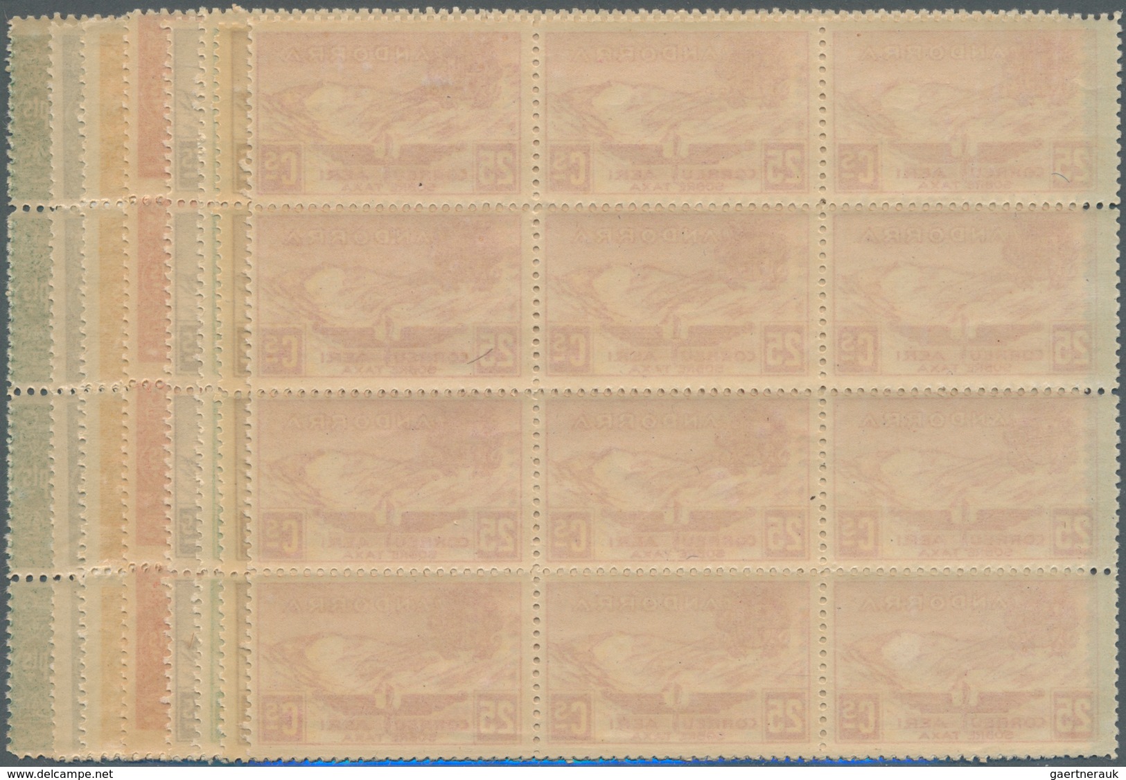 Andorra - Spanische Post: 1932, Not Issued Airmail Set Of 12 In Blocks Of Twelve, Mint Never Hinged - Andere & Zonder Classificatie