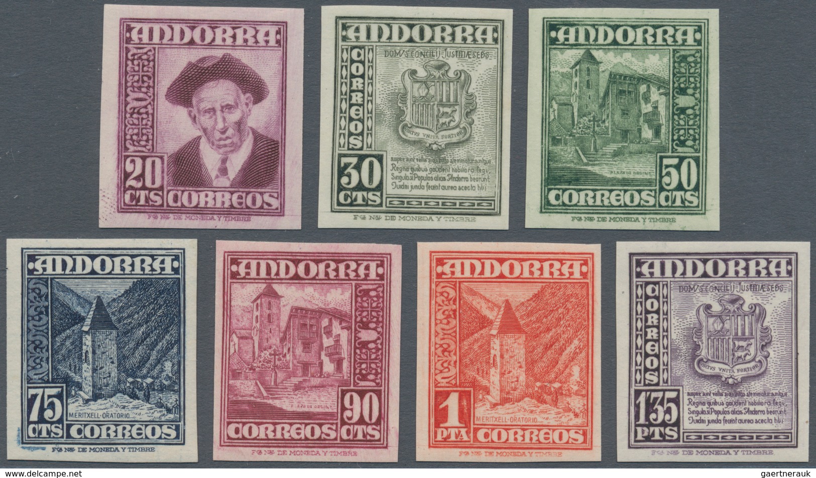 Andorra - Spanische Post: 1948, National Symbols, 20 C To 1.35 Pta, MNH, Imperforated. ÷ 1948, Freim - Other & Unclassified