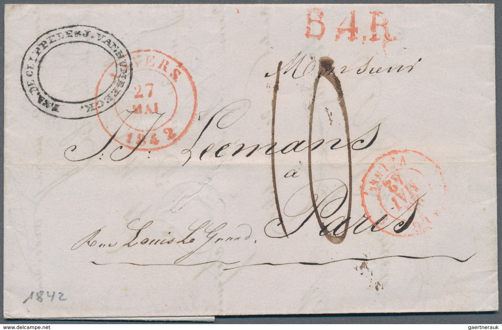 Belgien - Vorphilatelie: 1837/1842, Three Very Fine Folded Letters From ANVERS Each With Red Double - Other & Unclassified