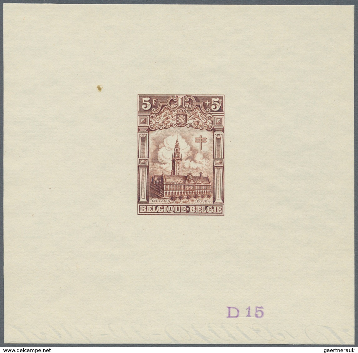 Belgien: 1928, Tuberculosis Fighting, 5fr.+5fr. "Leuven University", set of 20 epreuves in different