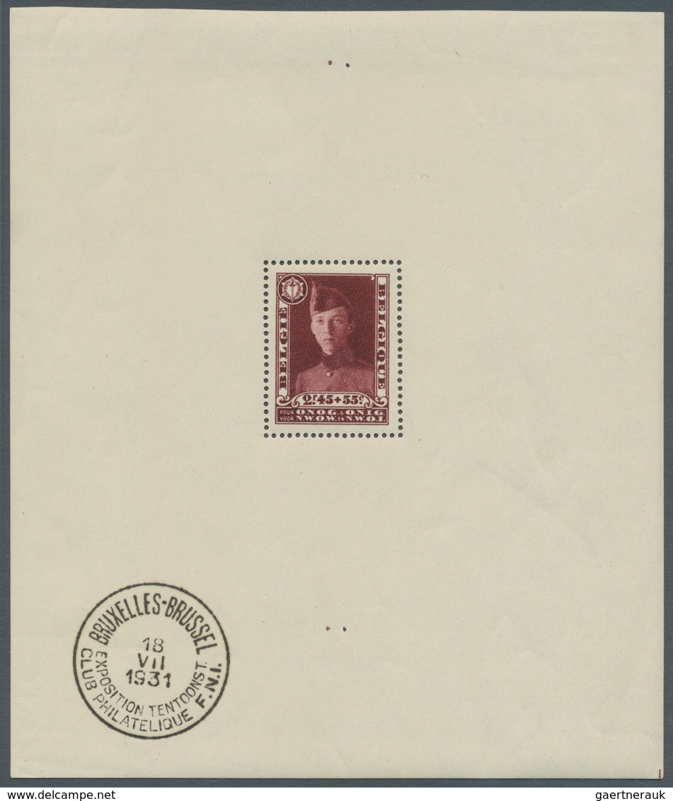 Belgien: 1931, Brussels Philatelic Exhibition, Souvenir Sheet, Unmounted Mint With Postmark At Lower - Andere & Zonder Classificatie