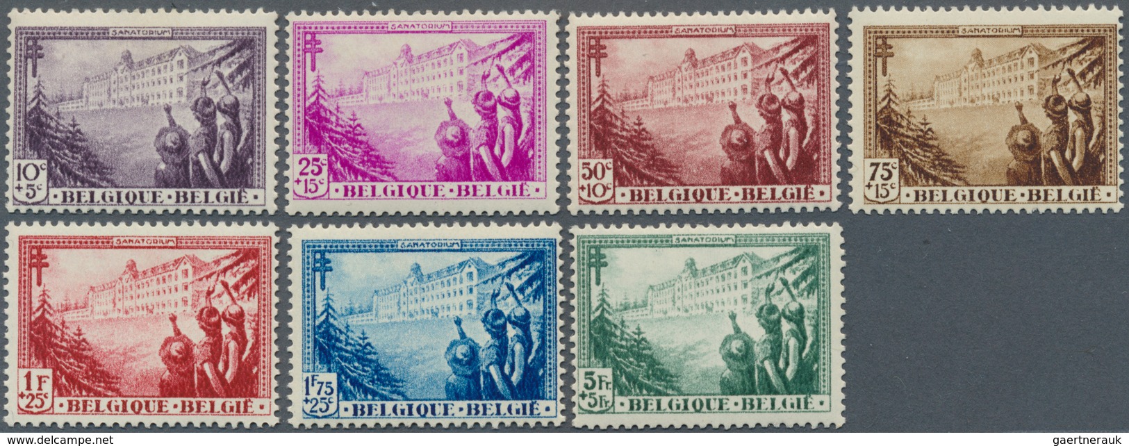 Belgien: 1933, Tuberculose-set Of 7 Values Complete Mint NH, In Addition Austria Set 1923 Buildings - Andere & Zonder Classificatie