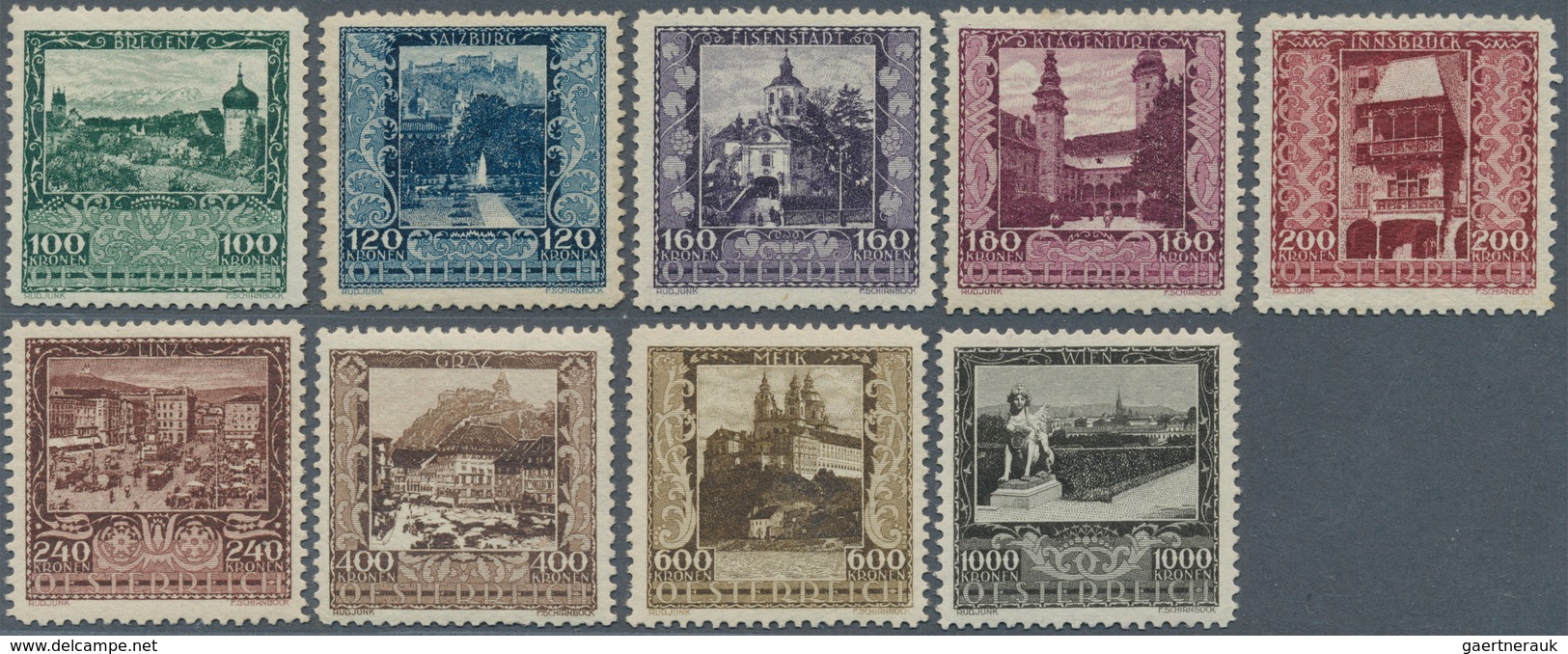 Belgien: 1933, Tuberculose-set Of 7 Values Complete Mint NH, In Addition Austria Set 1923 Buildings - Andere & Zonder Classificatie