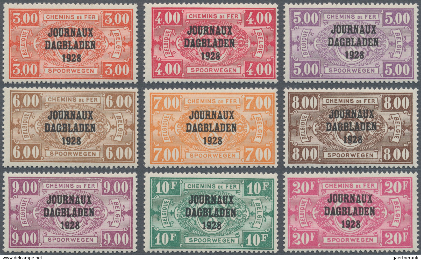 Belgien - Zeitungspaketmarken: 1928, Railway Parcel Stamps With Three-line Opt. ‚JOURNAUX / DAGBLADE - Dagbladzegels [JO]