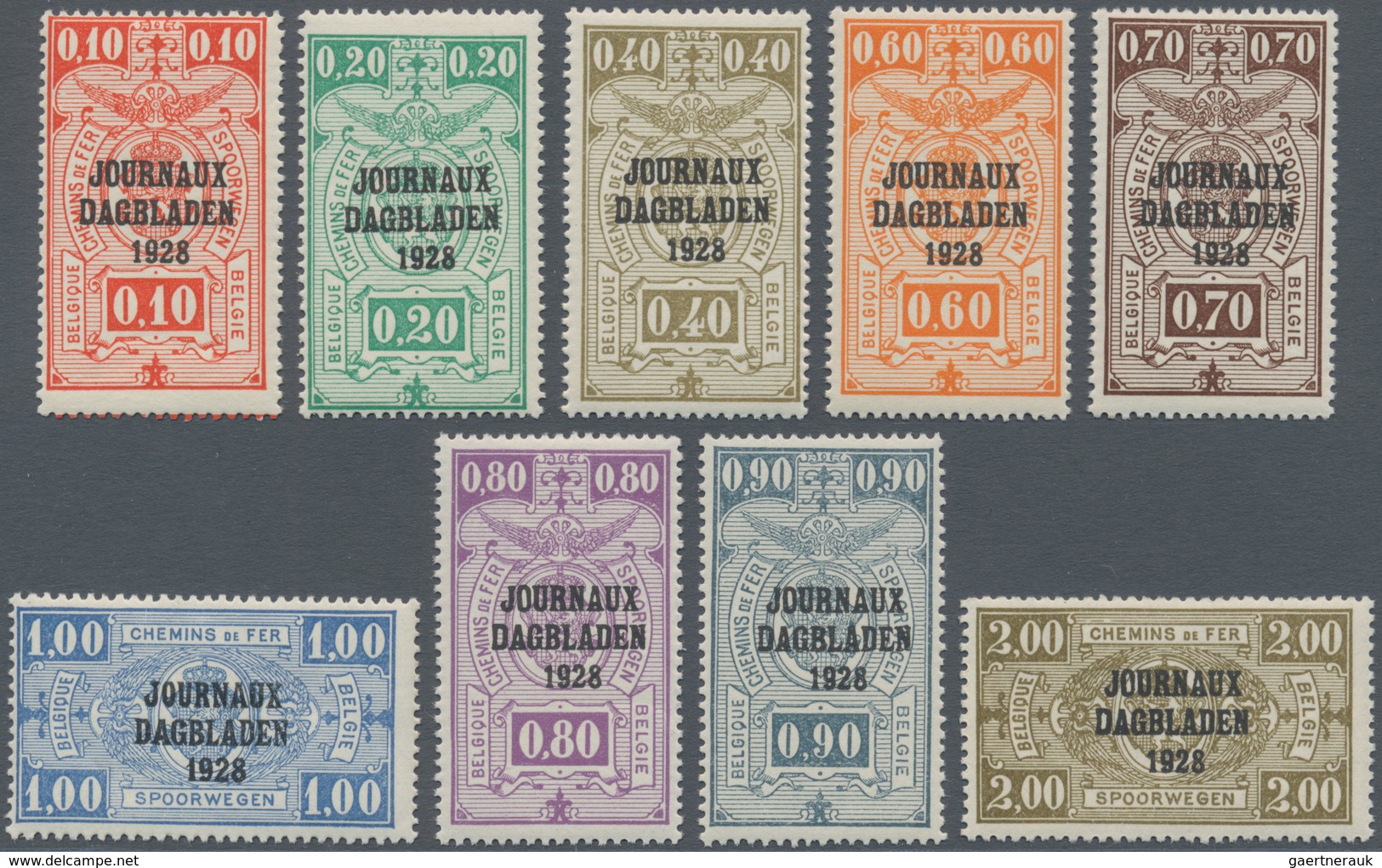 Belgien - Zeitungspaketmarken: 1928, Railway Parcel Stamps With Three-line Opt. ‚JOURNAUX / DAGBLADE - Dagbladzegels [JO]