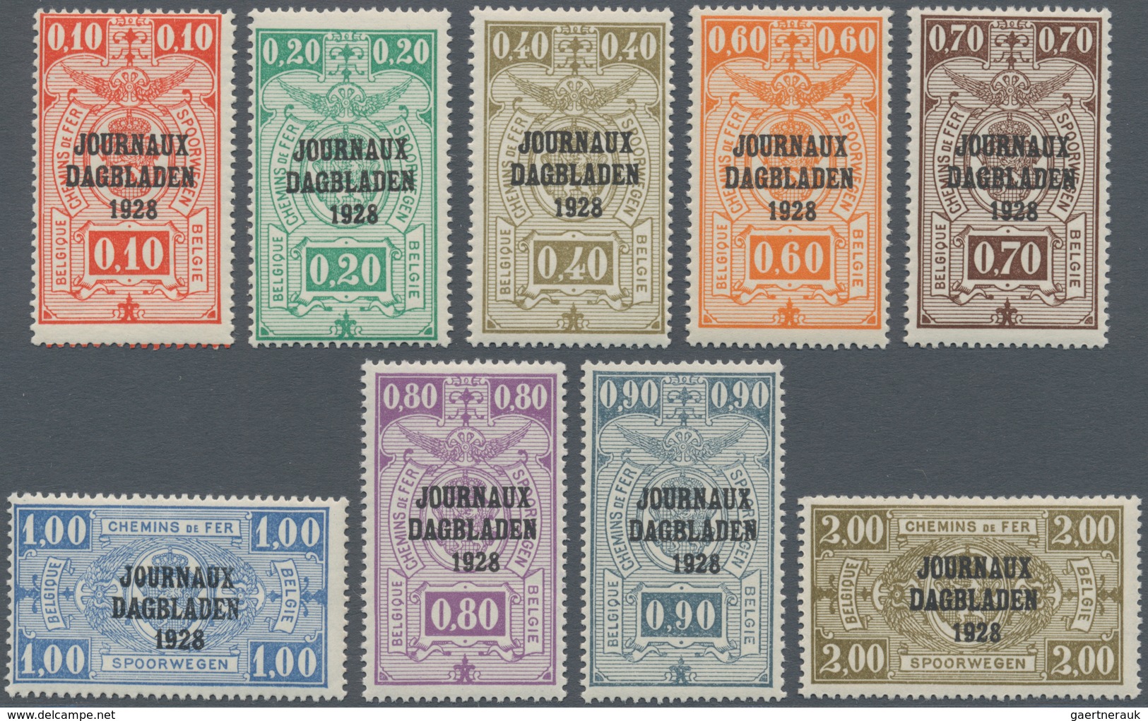 Belgien - Zeitungspaketmarken: 1928, Railway Parcel Stamps With Three-line Opt. ‚JOURNAUX / DAGBLADE - Giornali [JO]