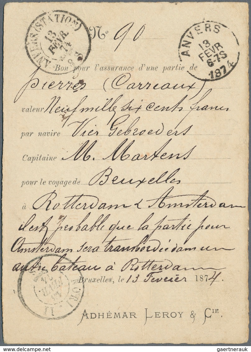 Belgien - Ganzsachen: 1874, 5 C Lilac Psc With Preprinted Questionnaire And Address Of An Insurance - Other & Unclassified