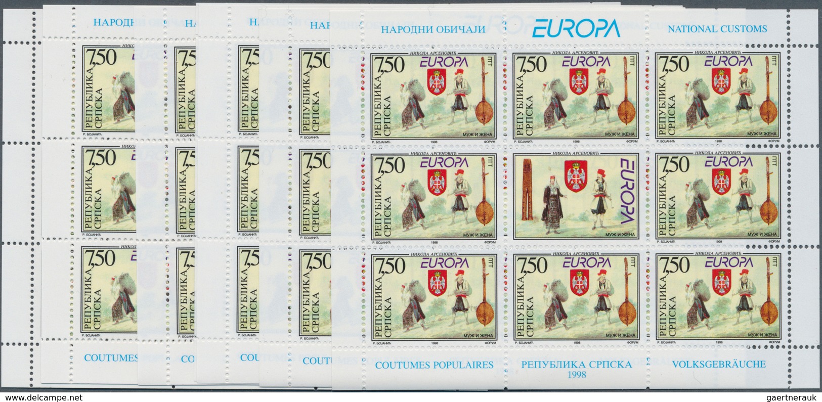 Bosnien Und Herzegowina - Serbische Republik: 1998, Europa, 10 Little Sheets Of Both Issues With 8 S - Bosnië En Herzegovina