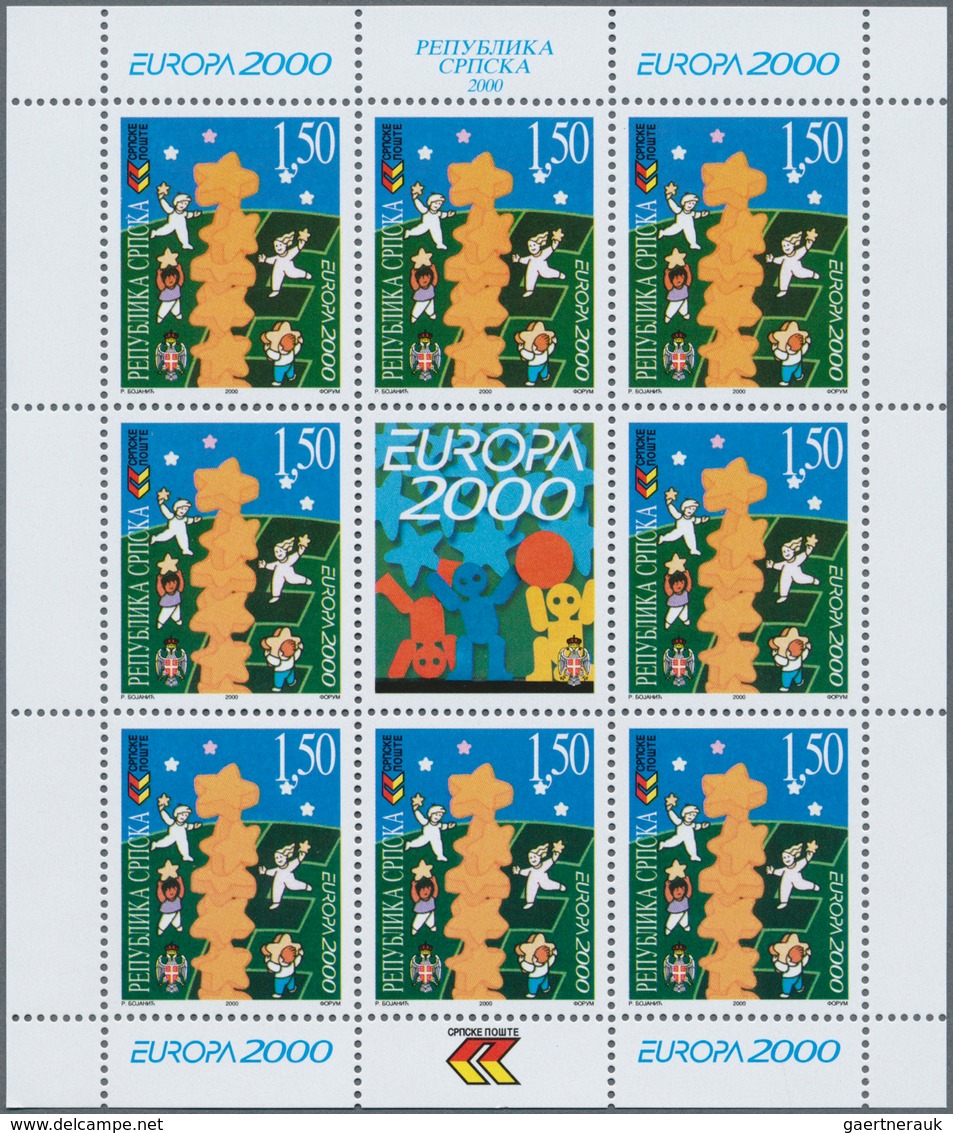 Bosnien Und Herzegowina - Serbische Republik: 2000, Europa, Both Issues In Little Sheets Of 8 Stamps - Bosnië En Herzegovina