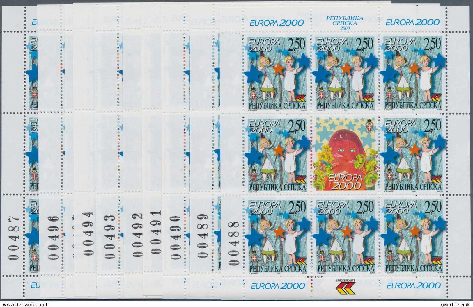 Bosnien Und Herzegowina - Serbische Republik: 2000, Europa, Both Issues In Little Sheets Of 8 Stamps - Bosnië En Herzegovina