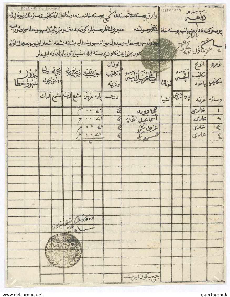 Bulgarien - Stempel: 1849, Prefilatelic Tatar Post Document, From Edirne To Choumen Bulgaria, Tied B - Andere & Zonder Classificatie