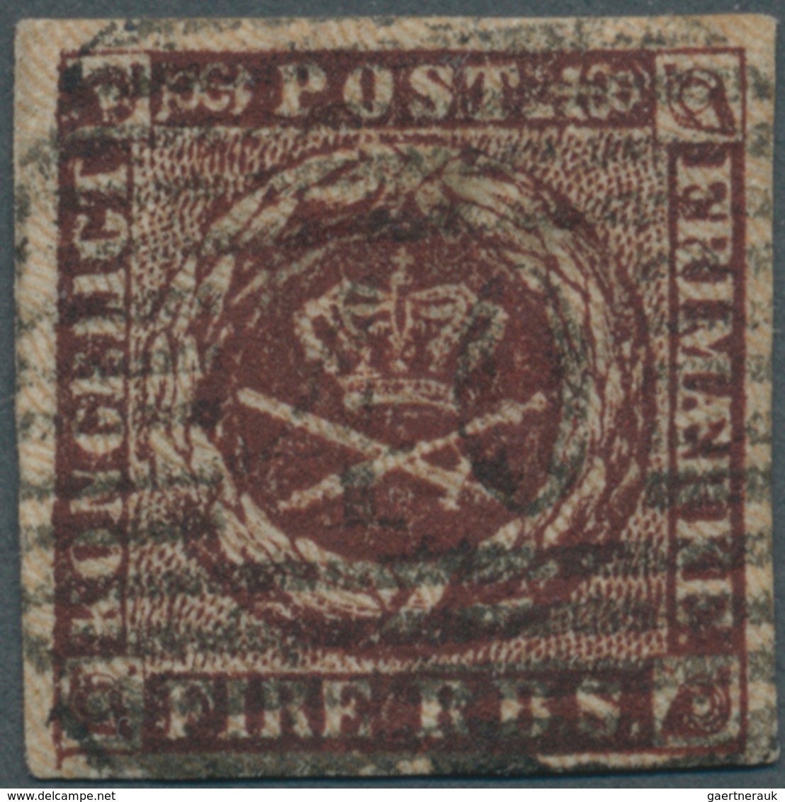 Dänemark: 1853 HOLSTEIN RAILWAY Numeral Handstamp "40" In Circle Of Bars On Danish "FIRE R.B.S." Bla - Nuovi