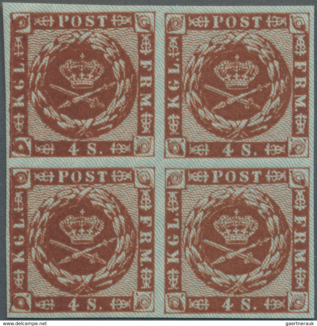 Dänemark: 1858/1859 (ca.), Square Issue 4sk. Brown From Plate IV With Dotted Background With Blue Bu - Ongebruikt