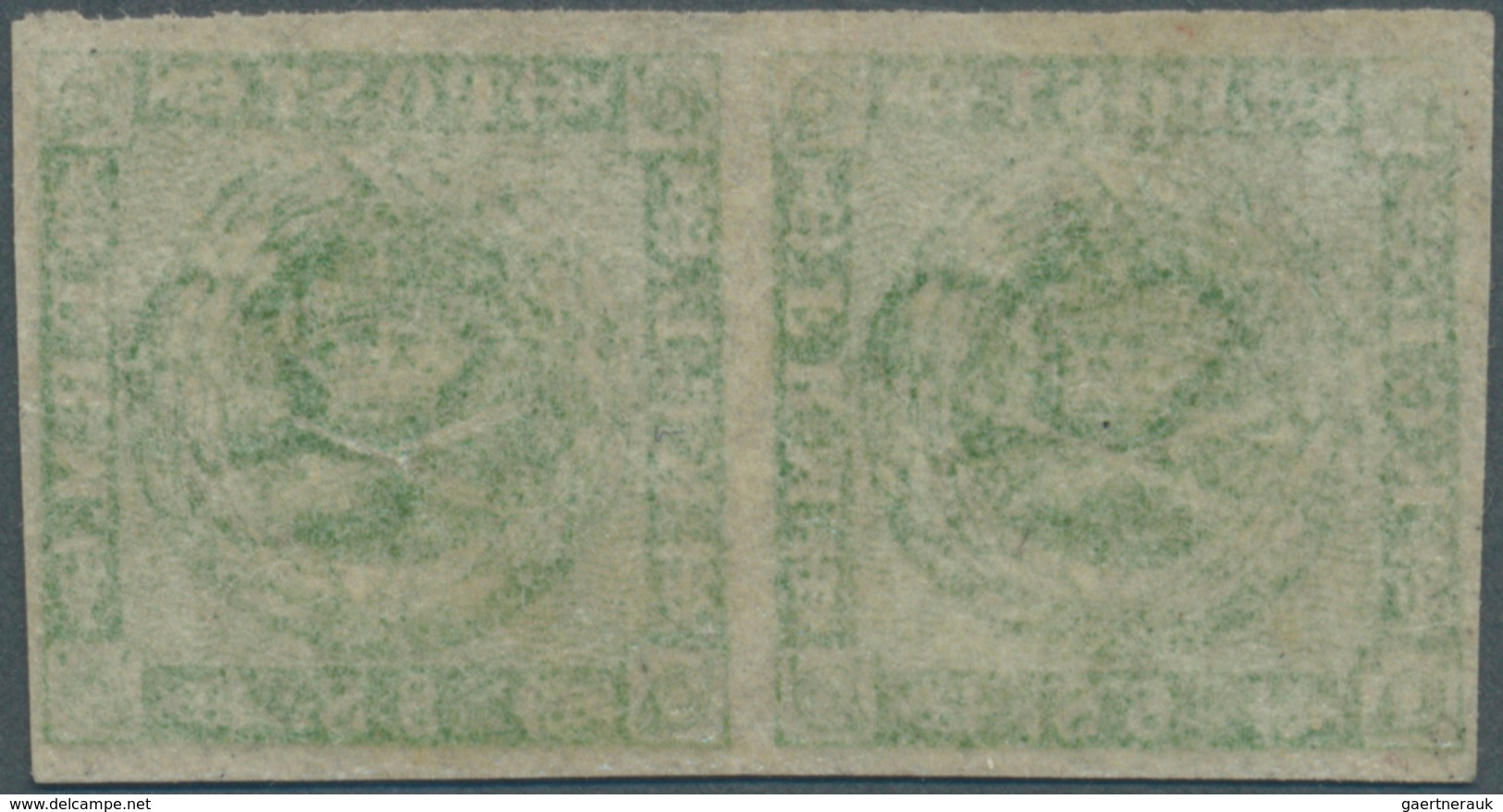 Dänemark: 1858 8 Skilling Green, Wavy Background, Imperforated, HORIZONTAL PAIR, MINT Never Hinged E - Ongebruikt